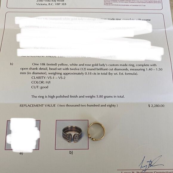 18K Tri-Gold White, Yellow, Rose Gold Diamond Ring VS1-VS2 - Picture 8 of 8